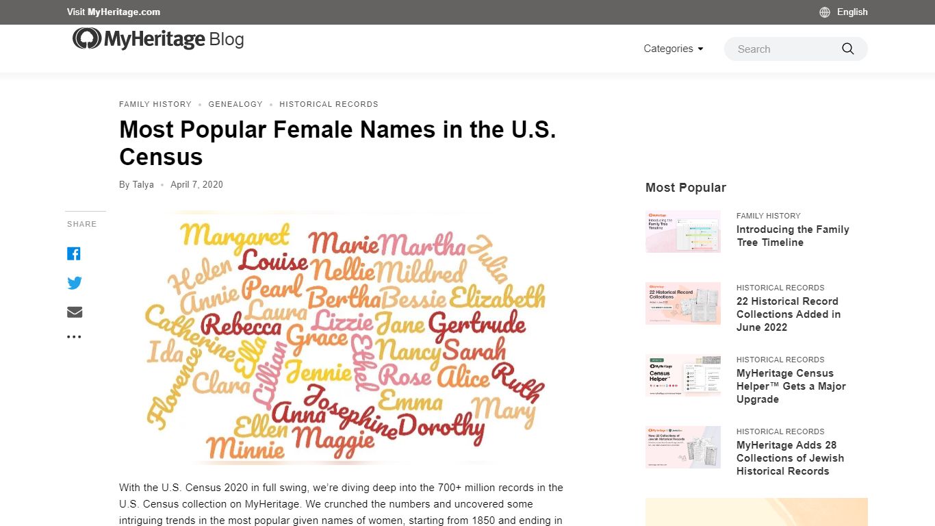 Most Popular Female Names in the U.S. Census - MyHeritage Blog